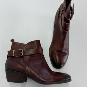 Vince Camuto Boots Womens 6.5 Red Brown Peamer Ankle Bootie Leather